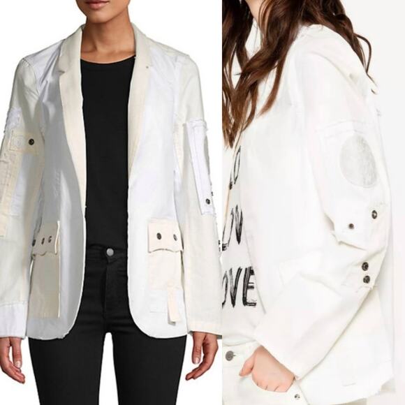 Zadig & Voltaire Very Grunge White Open Casual Cotton Utility Jacket FR36 Small - Picture 2 of 11